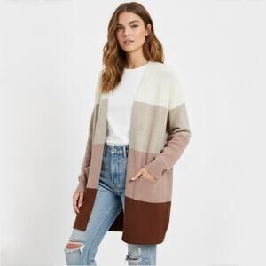 Madewell Wool Alpaca Color Block Cardigan Mauve Ivory size XL